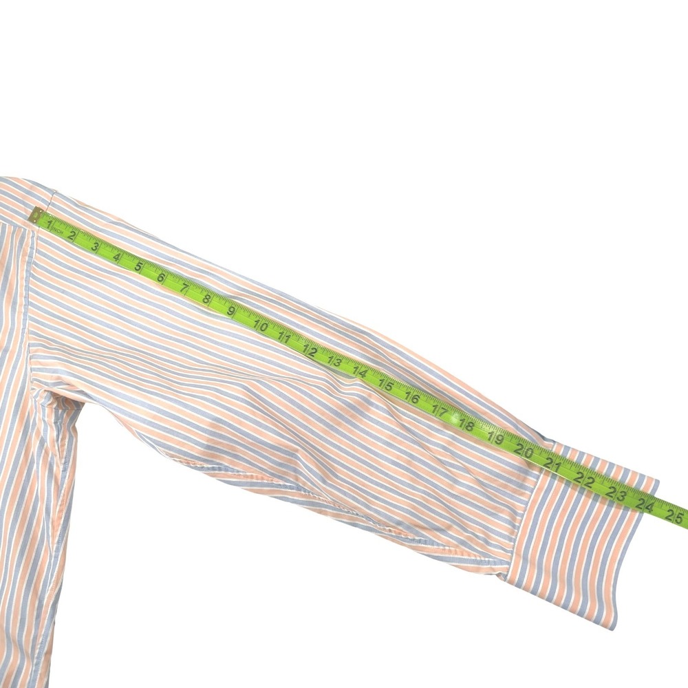 Loro Piana 16 41 Orange Blue Striped Button Down Shirt Cotton Italian Luxury - Picture 6 of 11